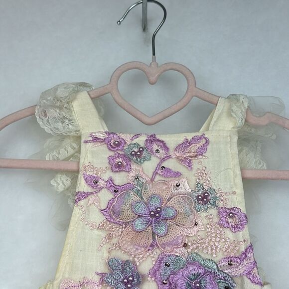 Newborn Infant Baby Girl 3D Flower Crochet Lace Romper Bodysuit Ruffle 12-18 Mon - Picture 9 of 12